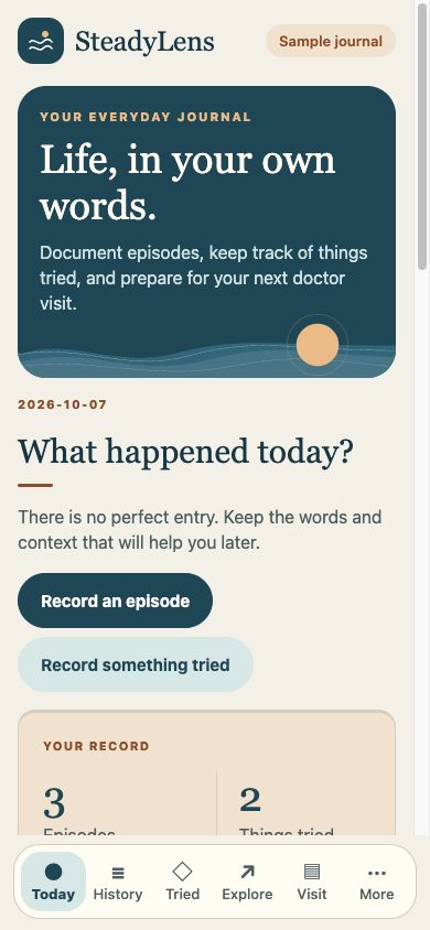 SteadyLens sample mobile journal in Harbor styling